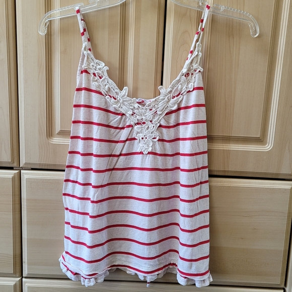 Kirra Camisole Tank Top Lace Stripes Red Beige Summer Sz XS - Picture 5 of 5